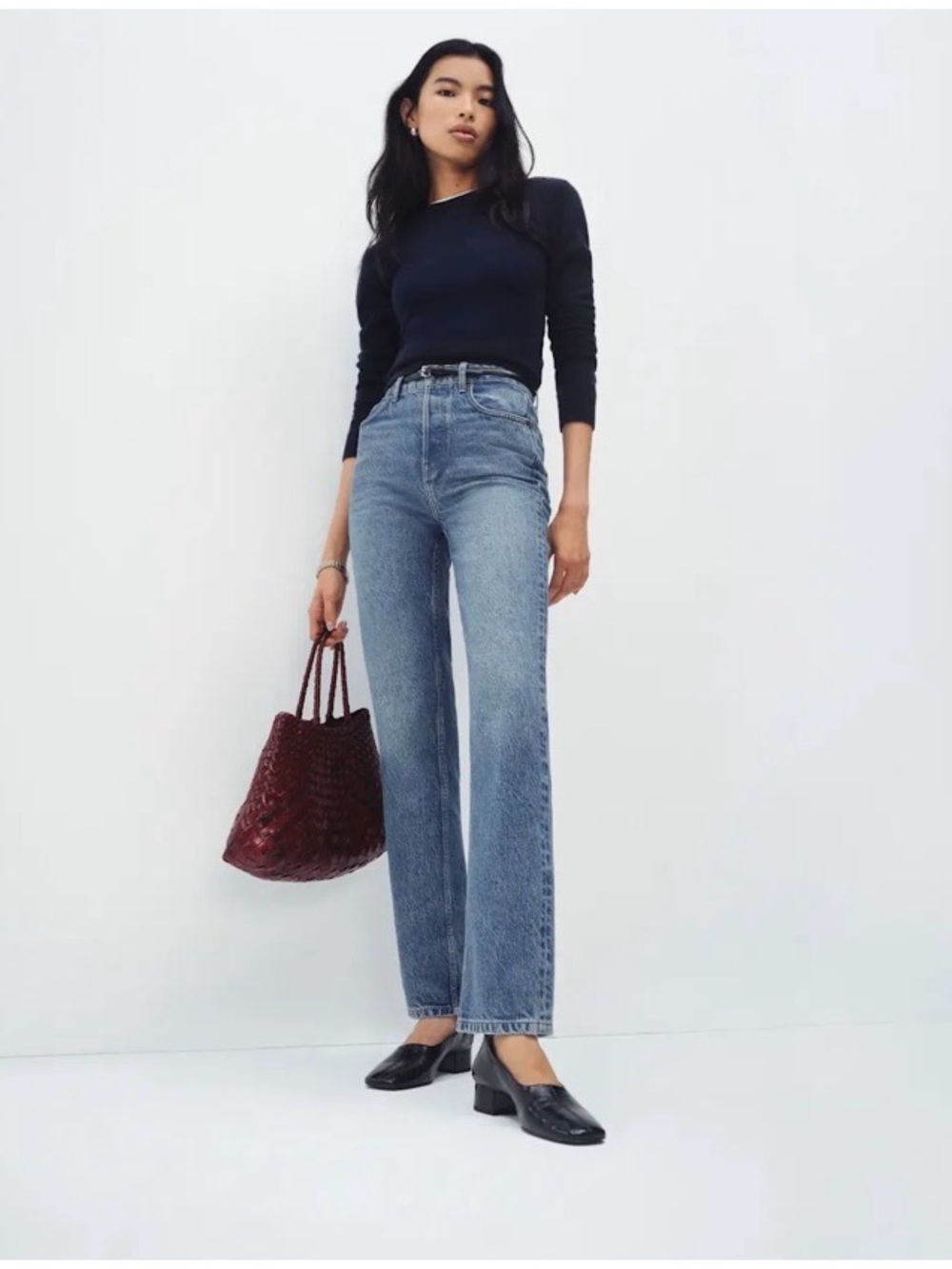 Reformation Cynthia Straight-Leg High Rise Jeans in Light Blue